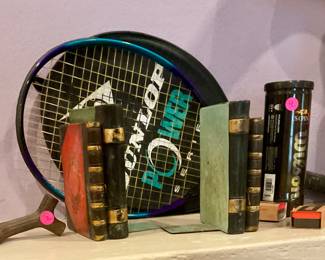 Book ends, tennis racket