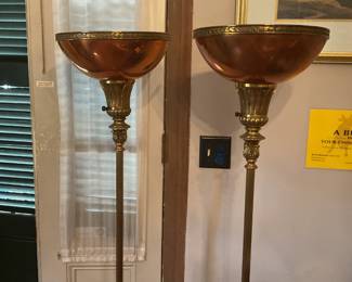 Pair of torchiere lamps copper and bronze