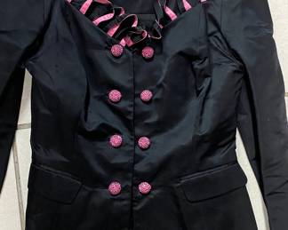 Pink ribbon trimmed silk suit