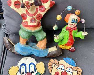 We love clowns! Papier mache and wood ones in bright colors!