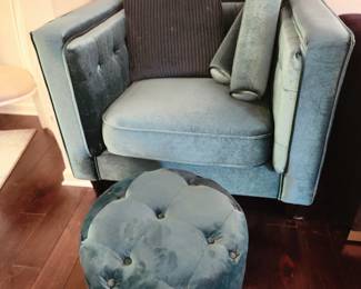 Velvet chair and ottoman