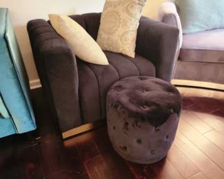 Velvet chair and ottoman