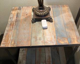 #88 $250.00 pair Distress wood metal frame nightstands (2) 27x21x17
