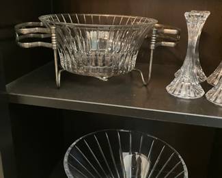 #131 - Mikasa Park Lane pattern - 189 pieces - BUY ALL for $1,500 -Hock wine (8), Red Wine (16), White wine (22), Ice water (19), Old fashion (16), Tumblers (7), Martini glasses (8), Digestive (8), Beer steins (8), Irish Coffee mugs (8), Champagne flutes (16), Sherbet Champagne (8), Bud vases (8), Coffee cups with handles (8), Candy dishes (4), Gravy bowl (2), Gravy bowl (2),Compote (8), Water pitcher, Candlesticks 2 tall / 4 smalls, Round veggie/slalad/fruit bowls (2), Trifle bowl (1), Champagne bucket (1) ice bucket (1), Decorative sea shell bowl (1)