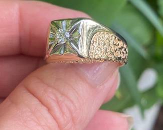 #B- $850 - Men ring - approx 1/4 ctw. 14kt yellow gold. 8.3 gr. Size 10 1/4 - #C. $650. Men ring. approx 1/2 ctw. 14kt yellow ring. 5.7 grams. Size 12 3/4.