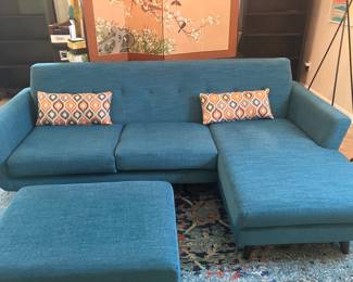 #9 1,000.00 1,000.00 Joybird Hughes sofa turquoise 96Lx32Hx47Chaise/36D - BUY ALL 4 pieces for $1500