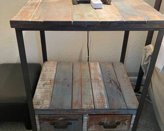 #88 $250 pair Distress wood metal frame nightstands (2) 27x21x17