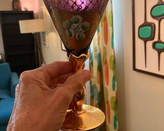#21 $120.00 Italian Murano carafe set purple / gold set of 6 glasses