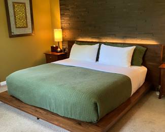 #77 $580.00 King size platform bed made of reclaim wood Crate & Barell -37Hx88x85