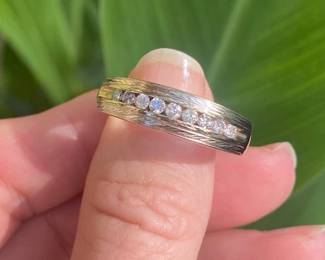 #C. $650. Men ring. approx 1/2 ctw. 14kt yellow ring. 5.7 grams. Size 12 3/4.