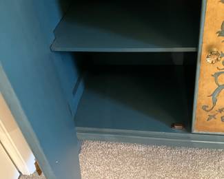 #98 $180.00 Blue grey cabinet with scrolls 34Tx38Wx16D
