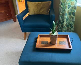 #81 $220.00 Blue chair 32Hx30x32D with ottoman 27x32x18
