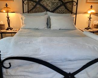#86 $700.00 Queen size Sculpura style bed headboard 68Hx with 2 night stand 28x24x16 with mattress firm to medium "Origines" by Alpine