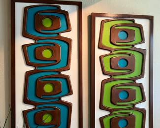 #45 $500.00pair Or $250 each Modern MCM art work Turkish artist Retro Modern World (retail $580 each) 39x19 1/2