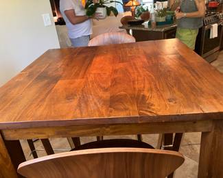 .#43 $650.00 Wood table high top 40x40x42 with Norman 4 stools by Interior Icons- Mango wood