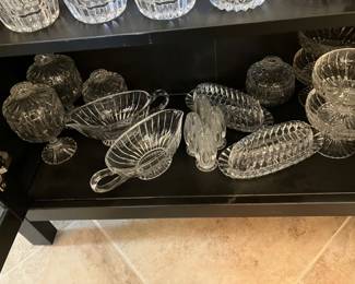 #131 - Mikasa Park Lane pattern - 189 pieces - BUY ALL for $1,500 -Hock wine (8), Red Wine (16), White wine (22), Ice water (19), Old fashion (16), Tumblers (7), Martini glasses (8), Digestive (8), Beer steins (8), Irish Coffee mugs (8), Champagne flutes (16), Sherbet Champagne (8), Bud vases (8), Coffee cups with handles (8), Candy dishes (4), Gravy bowl (2), Gravy bowl (2),Compote (8), Water pitcher, Candlesticks 2 tall / 4 smalls, Round veggie/slalad/fruit bowls (2), Trifle bowl (1), Champagne bucket (1) ice bucket (1), Decorative sea shell bowl (1)