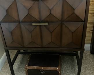 #65 $700.00 Queen size Sculpura style bed headboard 68Hx with 2 night stand 28x24x16 with mattress firm to medium "Origines" by Alpine