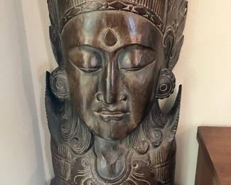 #12 $800.00 Wood Balinese Carved Heads 48H X 16W