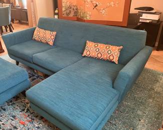 #9 $1,000.00 Joybird Hughes sofa turquoise 96Lx32Hx47Chaise/36D - BUY ALL 4 pieces for $1500