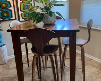 #43 $650.00 Wood table high top 40x40x42 with Norman 4 stools by Interior Icons- Mango wood