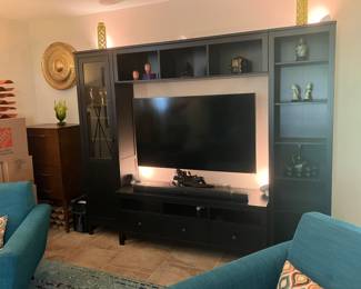 #27 $600.00 Entertainment center black by IKEA Hemnes center bridge shelf. 78Tx 96Wx18D - TV unit, Bookcase…