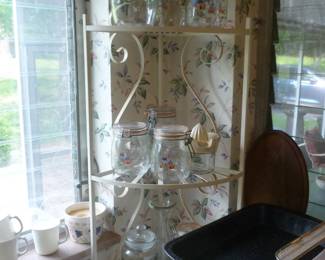 corner bakers rack & misc