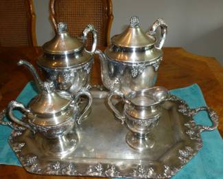 Vintage silver on copper teaset & tray