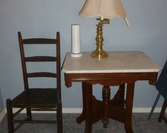 Victorian Marble-Top table, 19th Century Chair