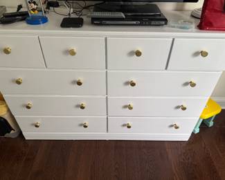 White Dresser with Brushed Gold Hardware for Girls Bedroom