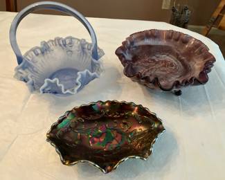 Fenton basket, carnival glass