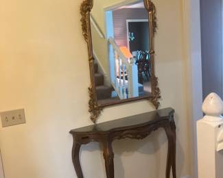 Italian Florentine gilt Kent mirror with narrow gilt wooden table