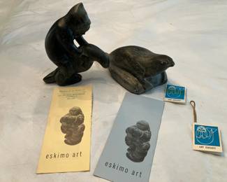 Eskimo art soapstone carvings, signed by artists