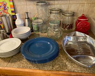 kitchen wares, HEAVY football tray, vintage cookie jar