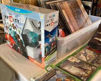 Xbox games, Disney Infinity set, vintage LPs