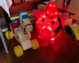 Christmas lighted pig, riding horse