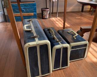 MCM sapphire blue Samsonite luggage