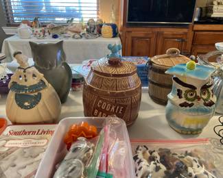 vintage cookie jars, cutters, horses cake candle holders