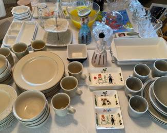 snowflake dishes, vintage napkin girls, Sango dishes, etc.