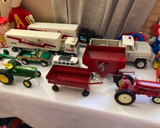 Nylint Chevron pickup, Nylint pickup and boat trailer, tractors and accessory trailers