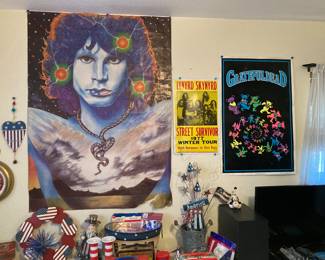 LARGE Jim Morrison, Lynard Skynard repro, and Grateful Dead fuzzy posters, USA decor