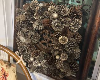 Metal frame with pine cone wreath from southern living at home 30% off