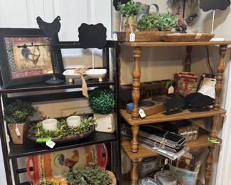 Farmhouse, greenery, dough bowls, sugar molds, butter molds, galvanized tins, rooster theme items, pictures, and lamps
10% off this weekend