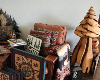 Lodge wall decor, carved tree