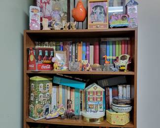 Bookcase, books, knick knacks