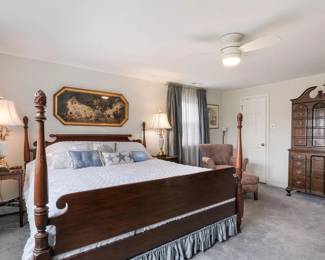 King bedroom set - bed, tall dresser, low dresser, tv