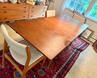 1950's authentic Hans J. Wagner Danish Teak Dining Room Table with 2 leaves