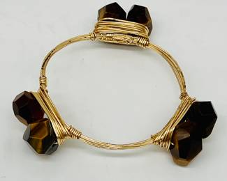 Wire wrapped bracelet with six semi precious stones