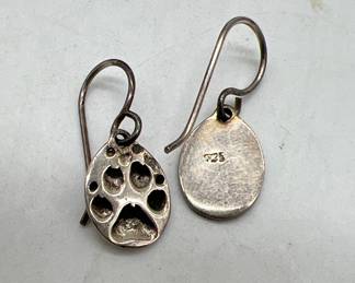 Sterling silver jewelry - paw prints earrings stamped 925