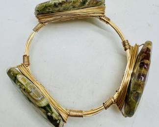 Wire wrapped bracelet with three semi precious stones