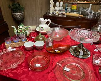 Various vintage crystal and Depression glass.